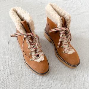 Time & Tru Brown Sherpa Lined Lace Up Heeled Ankle Boots - Size 10